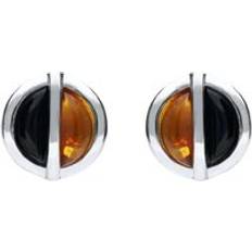 Earrings on sale C. W. Sellors Sterling Silver Whitby Jet Amber Double Stone Stud Earrings