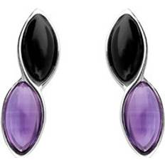 Jewellery C. W. Sellors Sterling Silver Whitby Jet Amethyst Marquise Stud Earrings