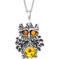 Jewellery C. W. Sellors Sterling Silver Amber Moving Head Owl Necklace Silver