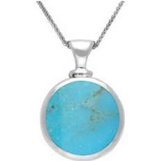 Turquoise Necklaces C. W. Sellors Sterling Silver Whitby Jet Turquoise Double Sided Round Dinky Fob Necklace Sterling Silver