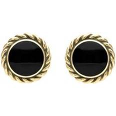 Yellow Jewellery C. W. Sellors 9ct Gold Whitby Jet Rope Edge Round Stud Earrings Gold