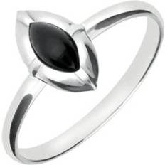 Jewellery C. W. Sellors Sterling Silver Whitby Jet Marquise Beaded Edge Ring Silver