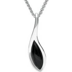 Jewellery C. W. Sellors Sterling Silver Whitby Jet Marquise Overlap Necklace Silver