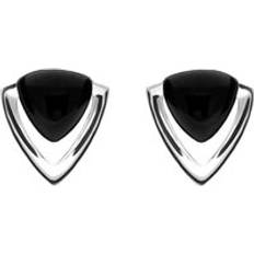 Jewellery C. W. Sellors Sterling Silver Whitby Jet Triangle Open Stud Earrings Silver