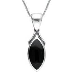 Jewellery C. W. Sellors Sterling Silver Whitby Jet Marquise Necklace Silver