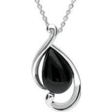 Jewellery C. W. Sellors Sterling Silver Whitby Jet Open Fancy Pear Necklace Silver