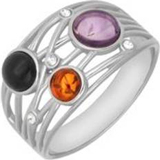 Amethyst Rings C. W. Sellors Sterling Silver Whitby Jet Amethyst Amber Bubble Ring Silver