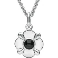 Jewellery C. W. Sellors Sterling Silver Whitby Jet Four Petal Flower Necklace Silver