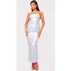 Blåa - Skinn Klänningar PrettyLittleThing Faux Leather Bandeau Maxi Dress - Blue