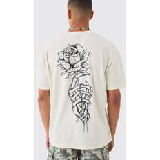 Topit boohooMAN Oversized Washed Rose Line Drawn T-Shirt - Ecru