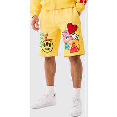 Yellow Shorts boohooMAN Mens Loose Embroidered Spray Shorts Yellow