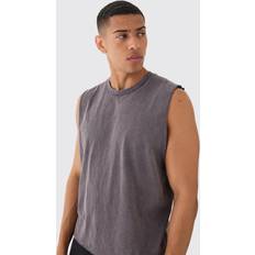 Brown - Men Tank Tops boohooMAN Mens Oversized Boxy Wash Tank Brown