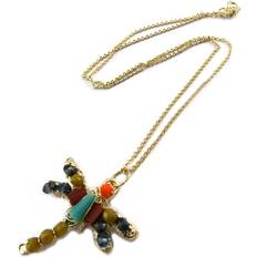 Les Tresors De Lily [P4035] Handcrafted gold plated necklace 'Brasilia' multicolored gold dragonfly