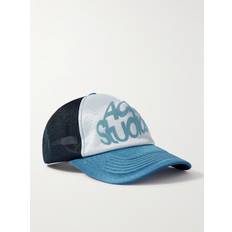 Acne Studios Headgear Acne Studios Logo-Flocked Satin-Jersey Mesh Trucker Cap Men Blue