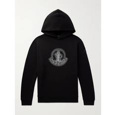 Moncler Hoodies Jumpers Moncler Logo-Appliquéd Printed Cotton-Jersey Hoodie Men Black