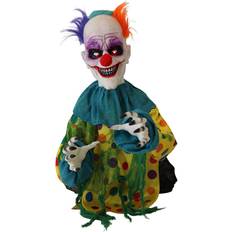 Party Supplies Haunted Hill Farm 2 ft. Animated Clown Scary Halloween Decoration 4 Voice Greetings Glowing Eyes Touch Activated Animated Battery-Operated Halloween Prop HHFJCLOWN-4LSA, Multi