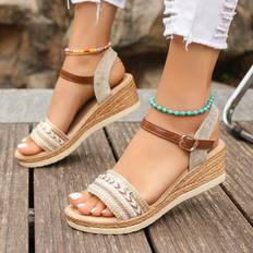 Green Heeled Sandals Shein 2024 New Summer Women Wedge Heel Waterproof Non-Slip Sandals With Fashionable Chunky Heel One-Strap Buckle High Heels For Outdoor Use