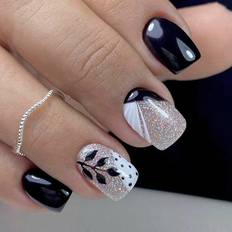 Nagelprodukter Shein 24pcs Short Square Leaves Patterned, French Style, Colorful, Fashionable Press