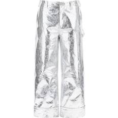 Silver Trousers Simone Rocha Laminated Leather Pants with Folded Hem - Silver