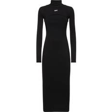 Off-White Vestiti Off-White Ribbed Turtleneck Midi Dress - Black