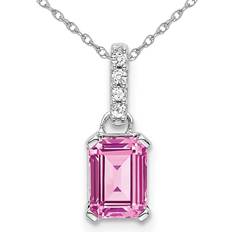 9k Necklaces 1.00 Carat ctw Lab-Created Pink Sapphire Emerald Cut Pendant Necklace in 10K White Gold with Chain