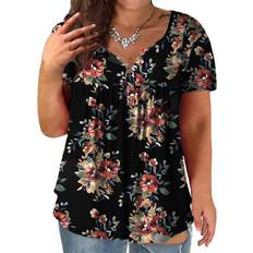 Blouses Vislily Wonens Plus Floral Blouses Henley V Neck Button Up Tunic Tops Ruffle Flowy T Shirts 16W