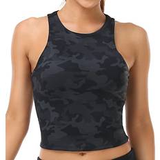 Colorfulkoala Women's Summer Tank Tops Body Contour Sleeveless Crop Double Lined Yoga ShirtsXL, Black Camo