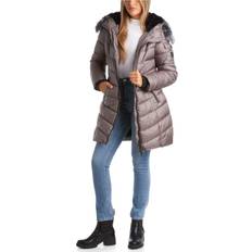 Coats Steve Madden Women's Winter Coat Long Length Quilted Puffer Parka Coat Faux Fur Lined Heavyweight Hooded Jacket S-XL Medium, Titanium