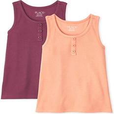 Girls Tank Tops The Children's Place Girls Ribbed Henley Tank Top 2-Pack, Malaga Rose