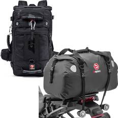 Bagtecs Set: Motorrad Rucksack HK4 Hecktasche 45Ltr in sw mit Motorrad Hecktasche Drybag XF60 Wasserdicht Volumen 60l