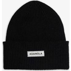 Adanola Womens Black Folded-brim Brand-patch Knitted Beanie 1SIZE