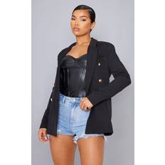 Blazers PrettyLittleThing Black Woven Double Breasted Military Style Blazer