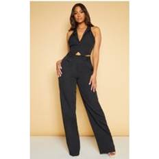 PrettyLittleThing Woven Pleat Detail Wide Leg Trousers - Black