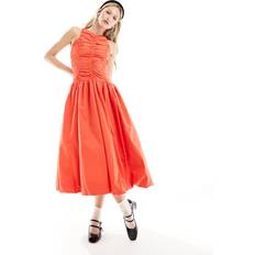 Ruched Regular-fit Cotton Maxi Dress - Red