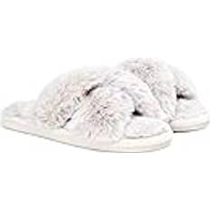 White - Women Slippers Sleepdown Damen Kunstfell, Kaninchenmotiv Hausschuhe aus Kaninchenfell, cremefarben, 35.5/37