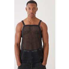 Men - Mesh Tank Tops boohooMAN Mens Oversized Open Mesh Tank Black