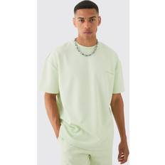 Tops boohooMAN Mens Oversized High Build Pique Limited T-Shirt Green