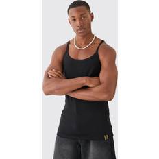 Men - Slim Tank Tops boohooMAN Mens Slim Squared Neck Ribbed Tank Black