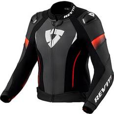 Red Motorcycle Jackets Rev'it! Revit Xena Pro, Lederjacke Schwarz/Neon-Rot Damen