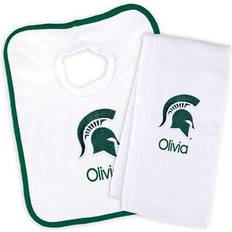 Baby Dinnerware Chad & Jake White Michigan State Spartans Personalized Bib and Burp Cloth Set