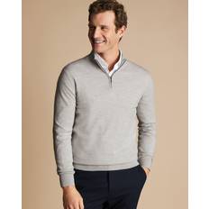 Silver Jumpers Charles Tyrwhitt Men's Zip Neck Sweater Silver Grey Merino Grey