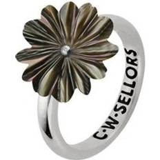 Mother of Pearl Rings C. W. Sellors Sterling Silver Dark Mother of Pearl Tuberose 15mm Daisy Ring Silver