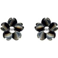 C. W. Sellors Sterling Silver Dark Mother of Pearl Tuberose 6mm Gypsophila Stud Earrings Silver