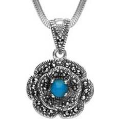 Turquoise Necklaces C. W. Sellors Sterling Silver Turquoise Marcasite Flower Necklace Silver