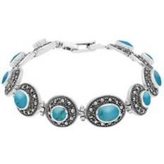 Turquoise Bracelets C. W. Sellors Sterling Silver Turquoise Marcasite Oval Link Bracelet Silver