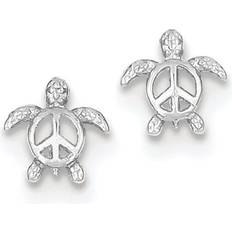 Unisex - White Gold Earrings Zen Jewelz Peace Turtle Post Earrings - White Gold