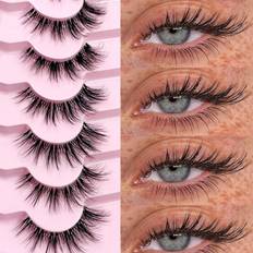 Transparenta Lösögonfransar Shein Asiteo Fluffy False Eyelashes 7 Pairs Natural Wispy Lashes Transparent Band Faux Mink Lashes Thick Soft Curly Lashes