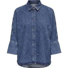 Only Grace 3/4 Rhinestone Shirt - Medium Blue Denim