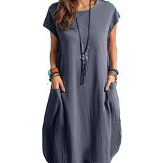 Midi Dresses - Oversize Micidad Baggy Linen Dress - Grey