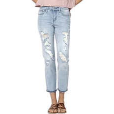 Judy Blue Destroyed Mid Rise Boyfriend Jeans - Light Blue Denim